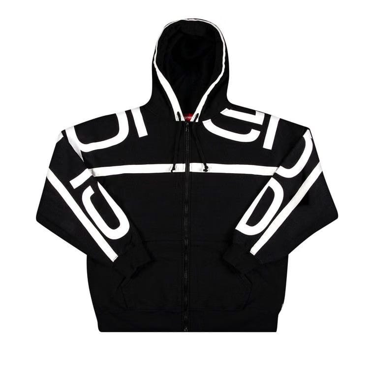 Supreme Big Logo Paneled Zip Up Hoodie Black