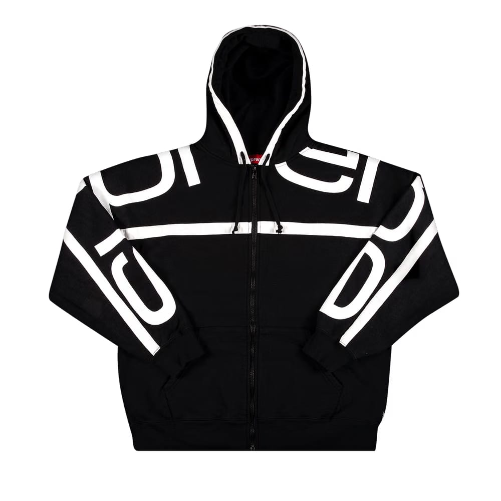 Supreme Big Logo Paneled Zip Up Hoodie Black
