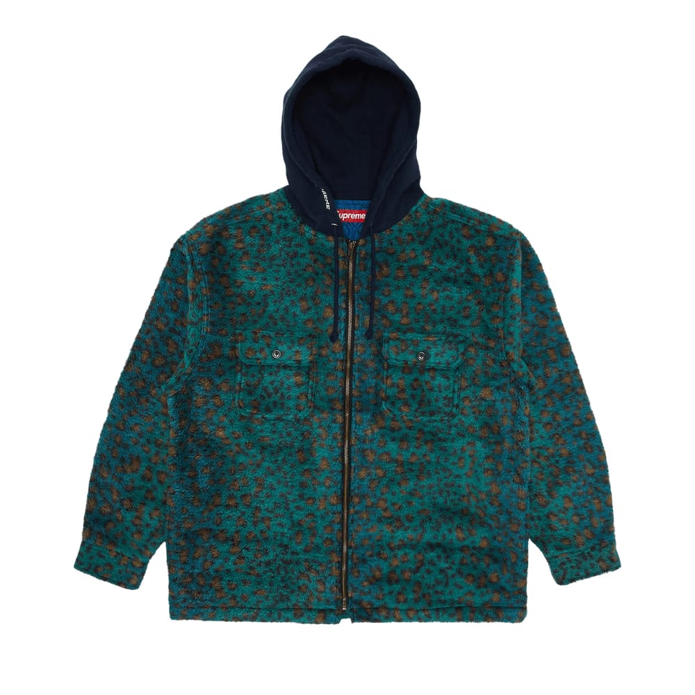 Supreme Fleece Zip Hooded Shirt Teal Leopard