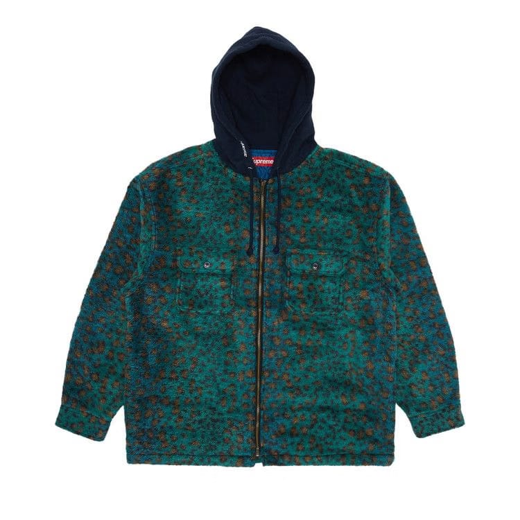 Supreme Fleece Zip Hooded Shirt Teal Leopard