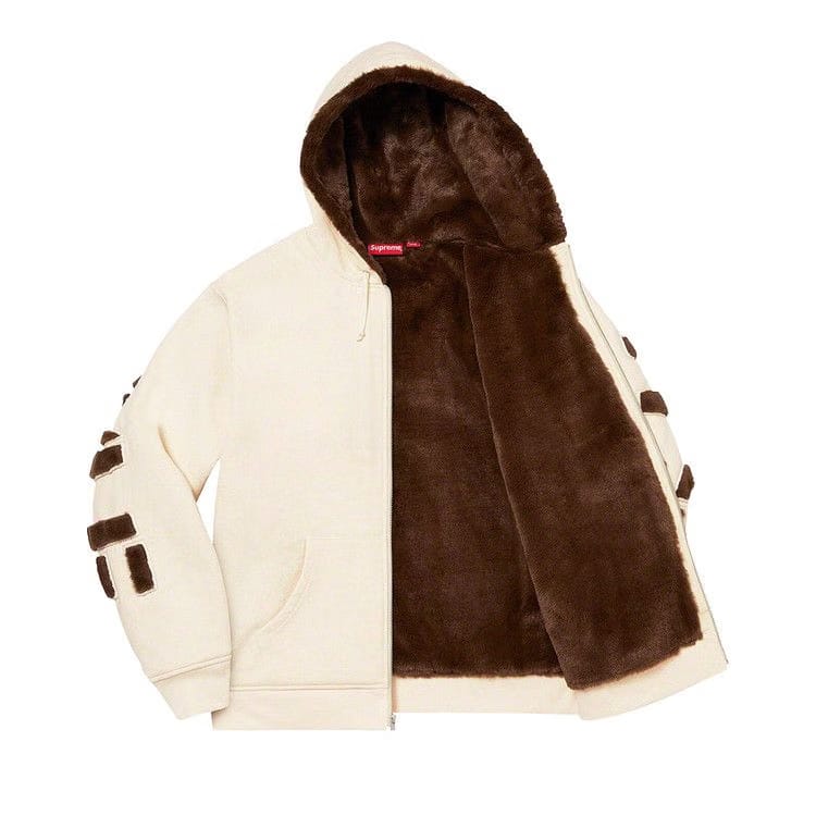 Supreme Faux Fur Lined Zip Up Hoodie Natural