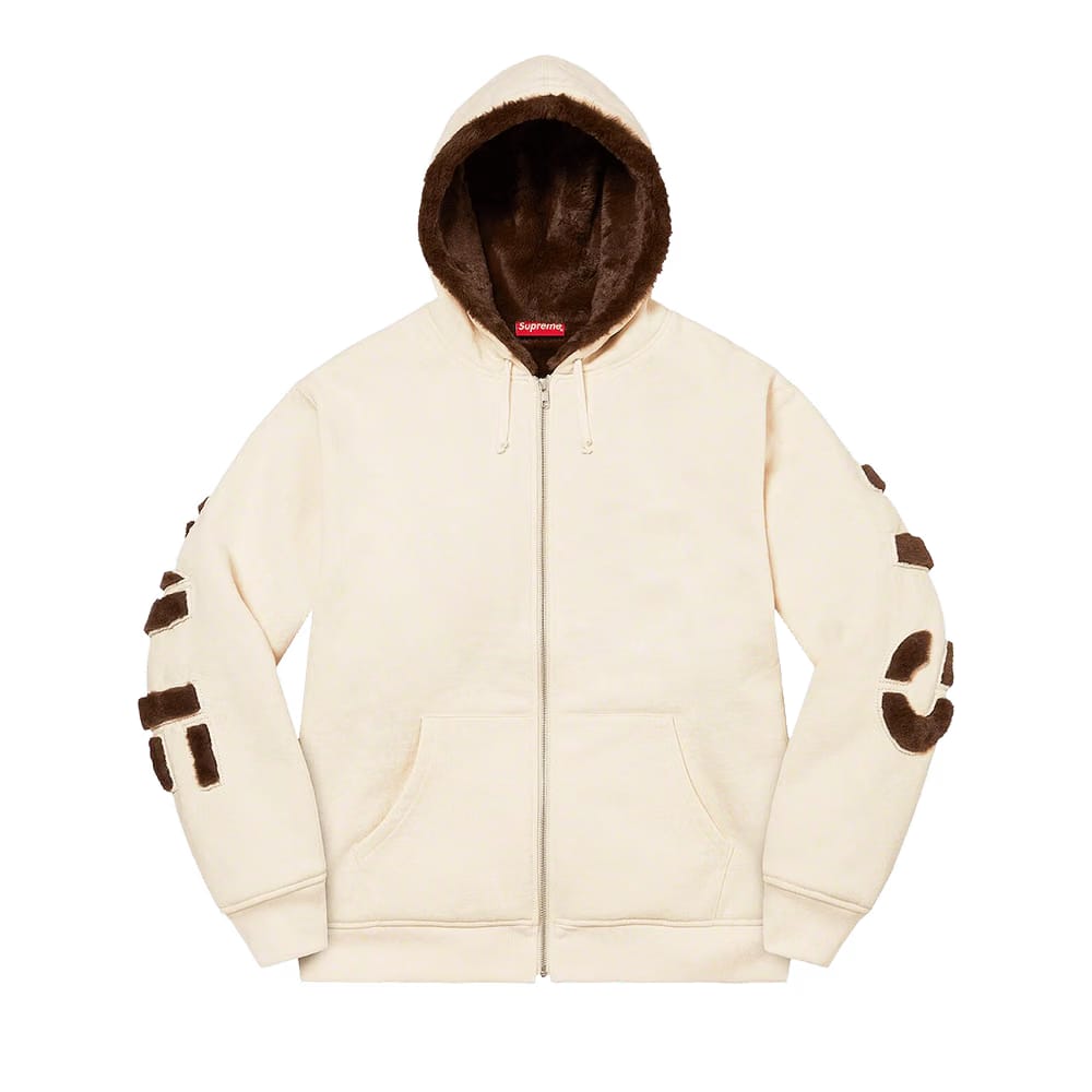 Supreme Faux Fur Lined Zip Up Hoodie Natural