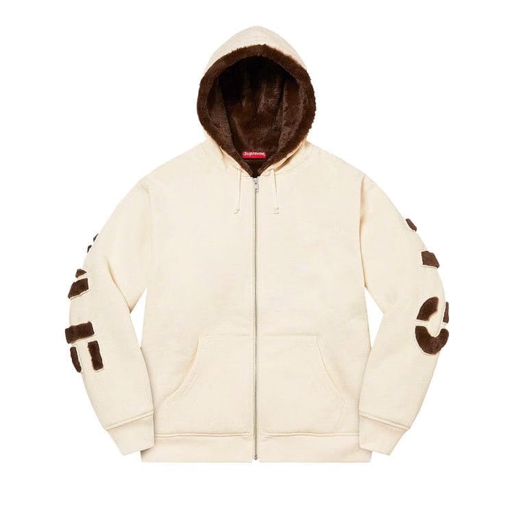 Supreme Faux Fur Lined Zip Up Hoodie Natural