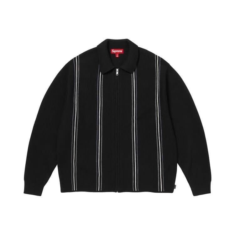 Supreme Stripe Zip Up Polo Sweater Black