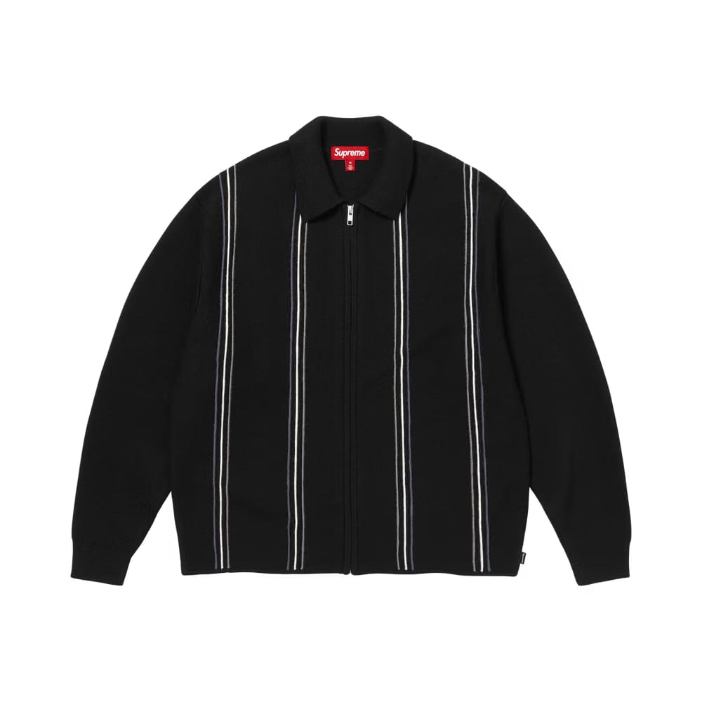 Supreme Stripe Zip Up Polo Sweater Black