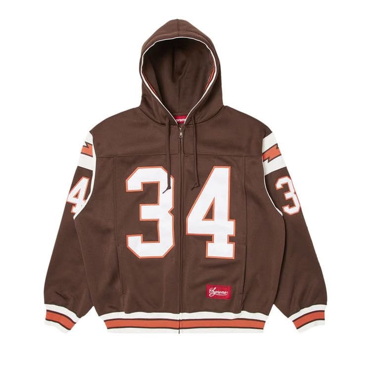 Supreme Football Zip Up Hoodie Brown