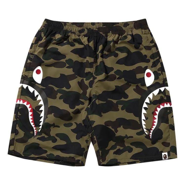 BAPE 1St Camo Side Shark Beach Shorts Green