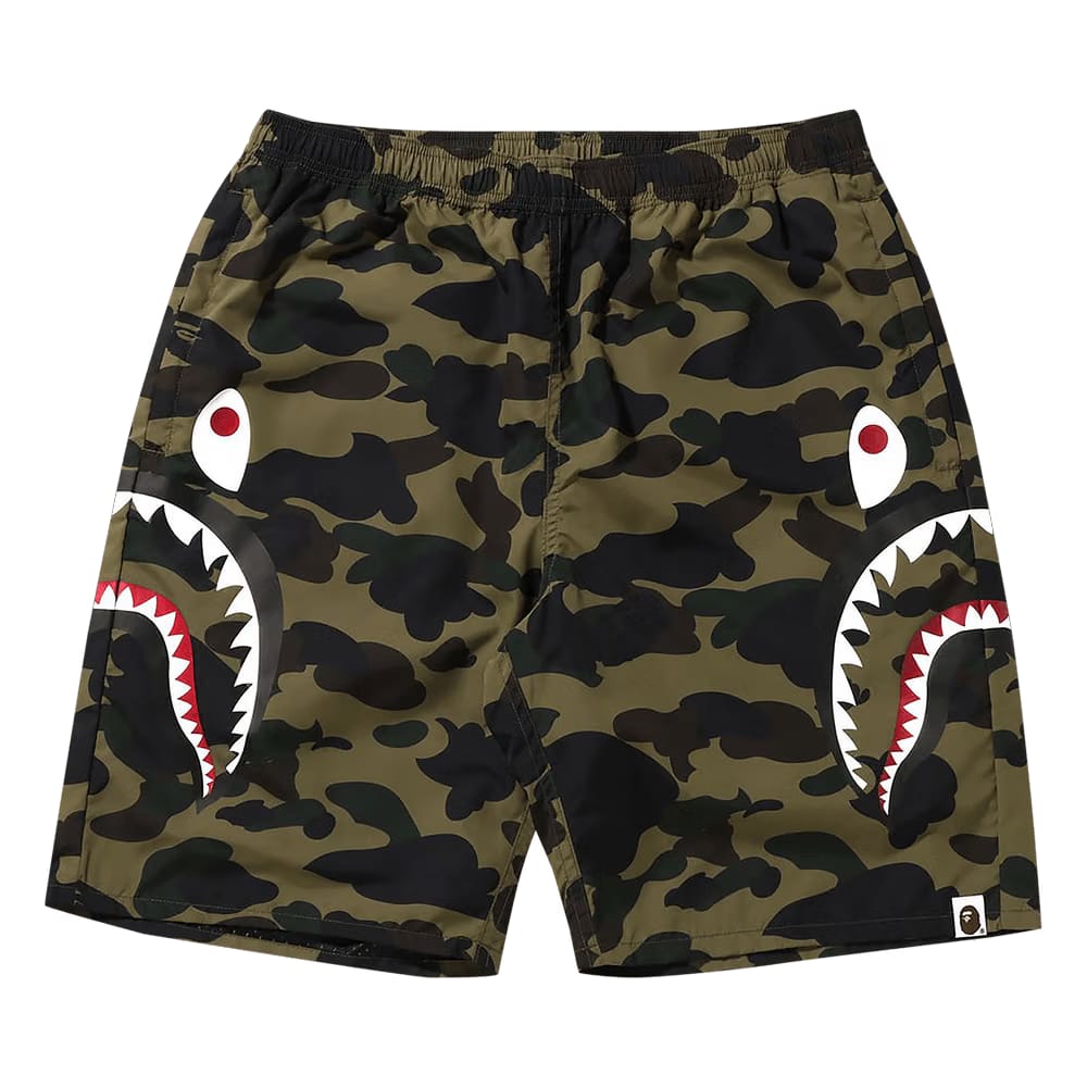 BAPE 1St Camo Side Shark Beach Shorts Green