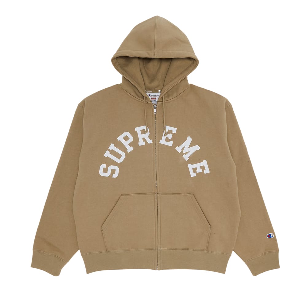 Supreme x Champion Zip Up Hoodie Tan