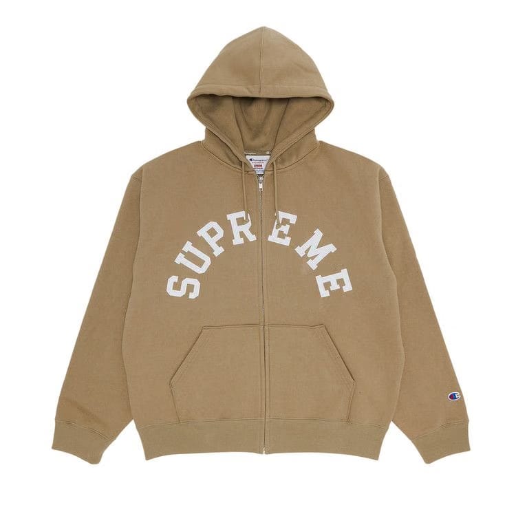 Supreme x Champion Zip Up Hoodie Tan