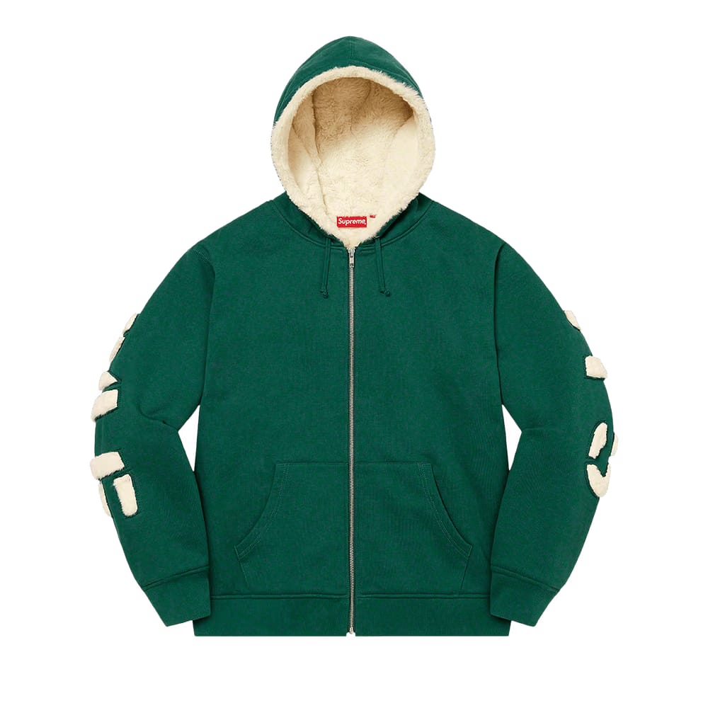 Supreme Faux Fur Lined Zip Up Hoodie Dark Green