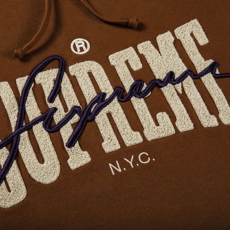 Supreme Embroidered Chenille Hoodie Brown