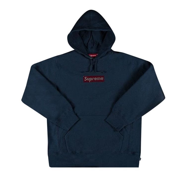 Supreme x Swarovski Box Logo Hoodie Navy