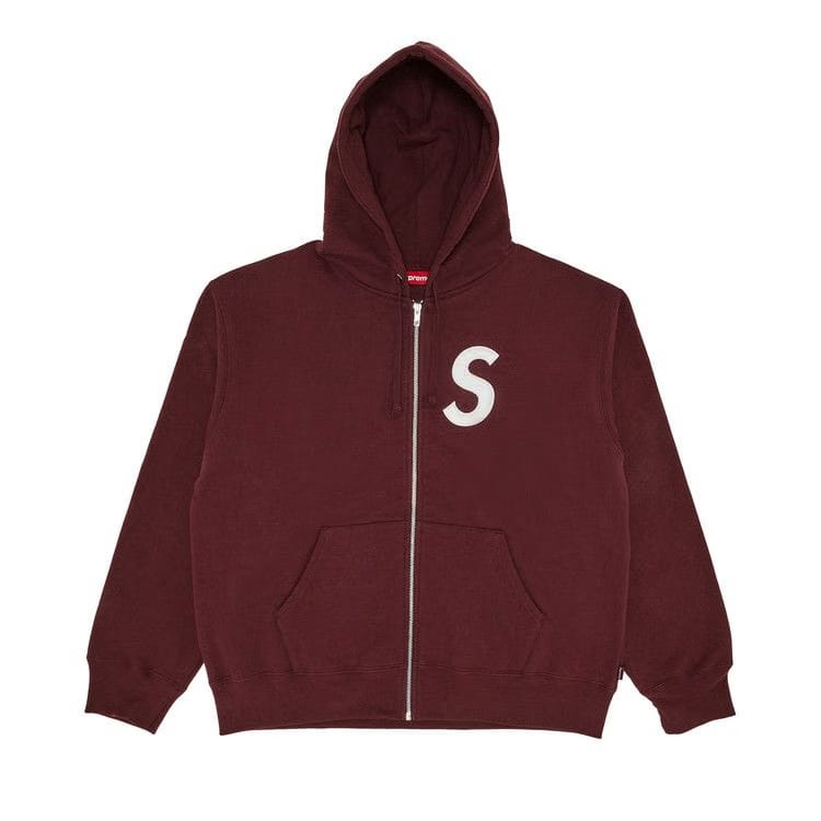 Supreme S Logo Zip Up Hoodie Maroon