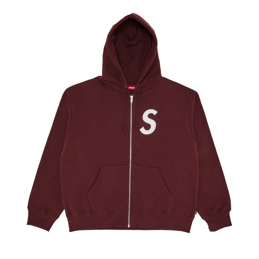 Supreme S Logo Zip Up Hoodie Maroon