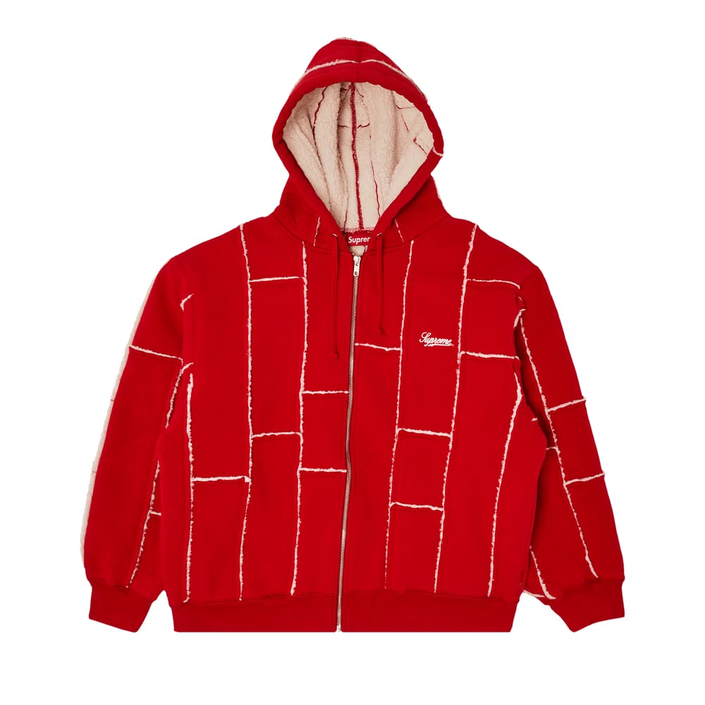 Supreme Faux Shearling Zip Up Hoodie Red