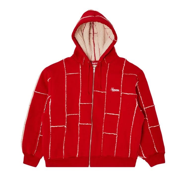 Supreme Faux Shearling Zip Up Hoodie Red
