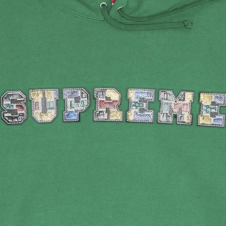 Supreme Collegiate Patchwork Leather Hoodie Green