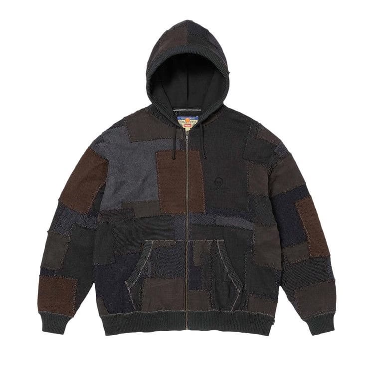 Supreme x blackmeans Patchwork Zip Up Hooded Sweater Black