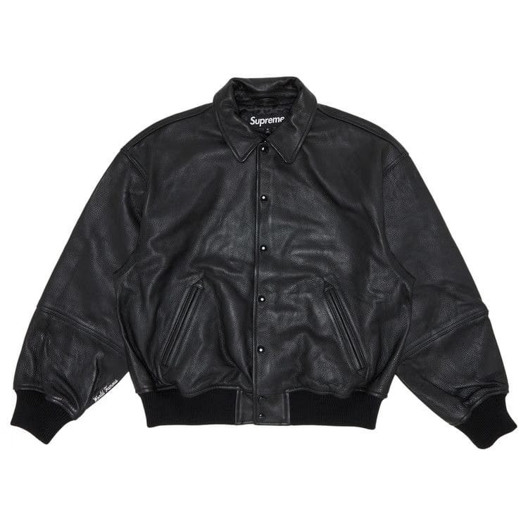 Supreme GORE-TEX Infinium WINDSTOPPER Leather Varsity Jacket Black