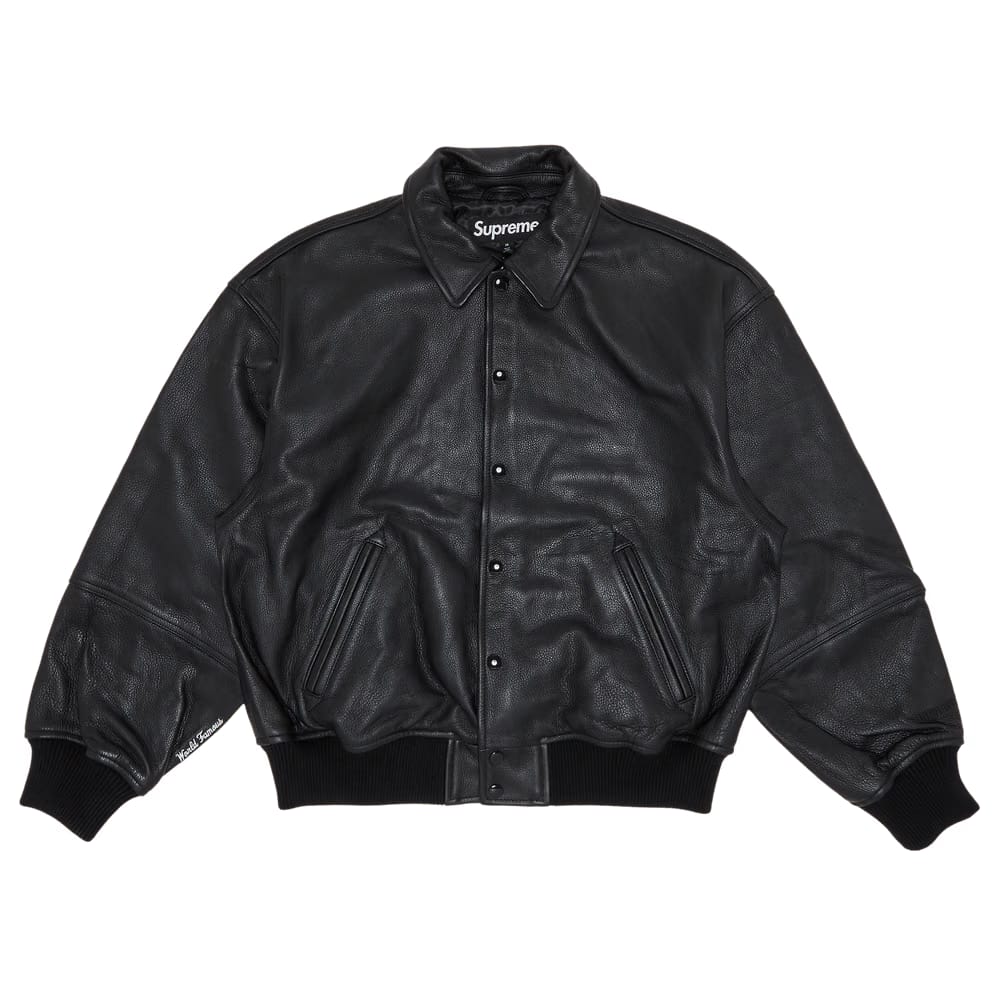Supreme GORE-TEX Infinium WINDSTOPPER Leather Varsity Jacket Black
