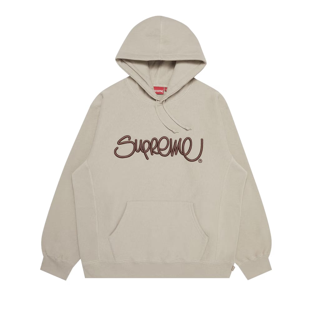 Supreme Raised Handstyle Hoodie Dark Taupe