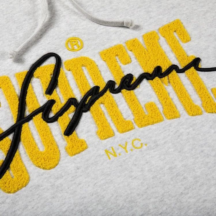 Supreme Embroidered Chenille Hoodie Ash Grey