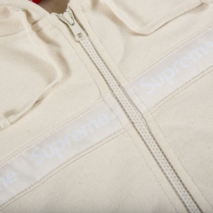 Supreme Text Stripe Zip Up Hoodie Natural