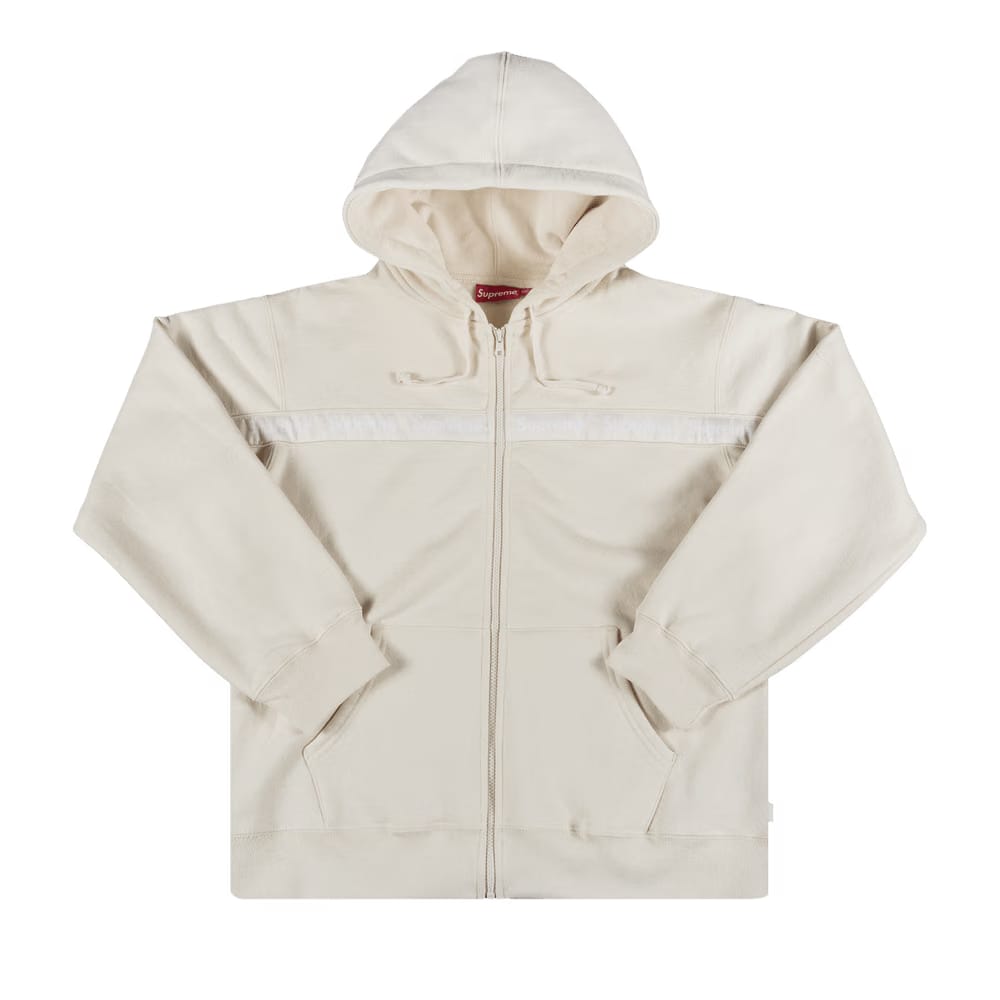 Supreme Text Stripe Zip Up Hoodie Natural