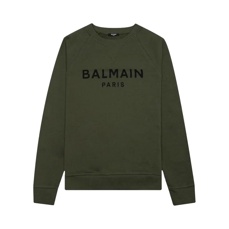 Balmain Printed Sweatshirt Kaki Fonce