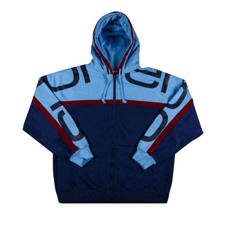 Supreme Big Logo Paneled Zip Up Hoodie Navy