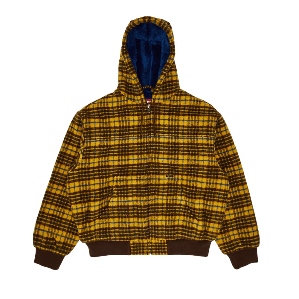 Supreme Plaid Wool Hooded Work Jacket Brown