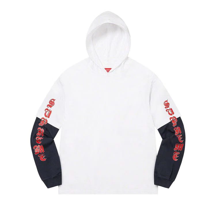 Supreme Layered Hooded Long-Sleeve Top White