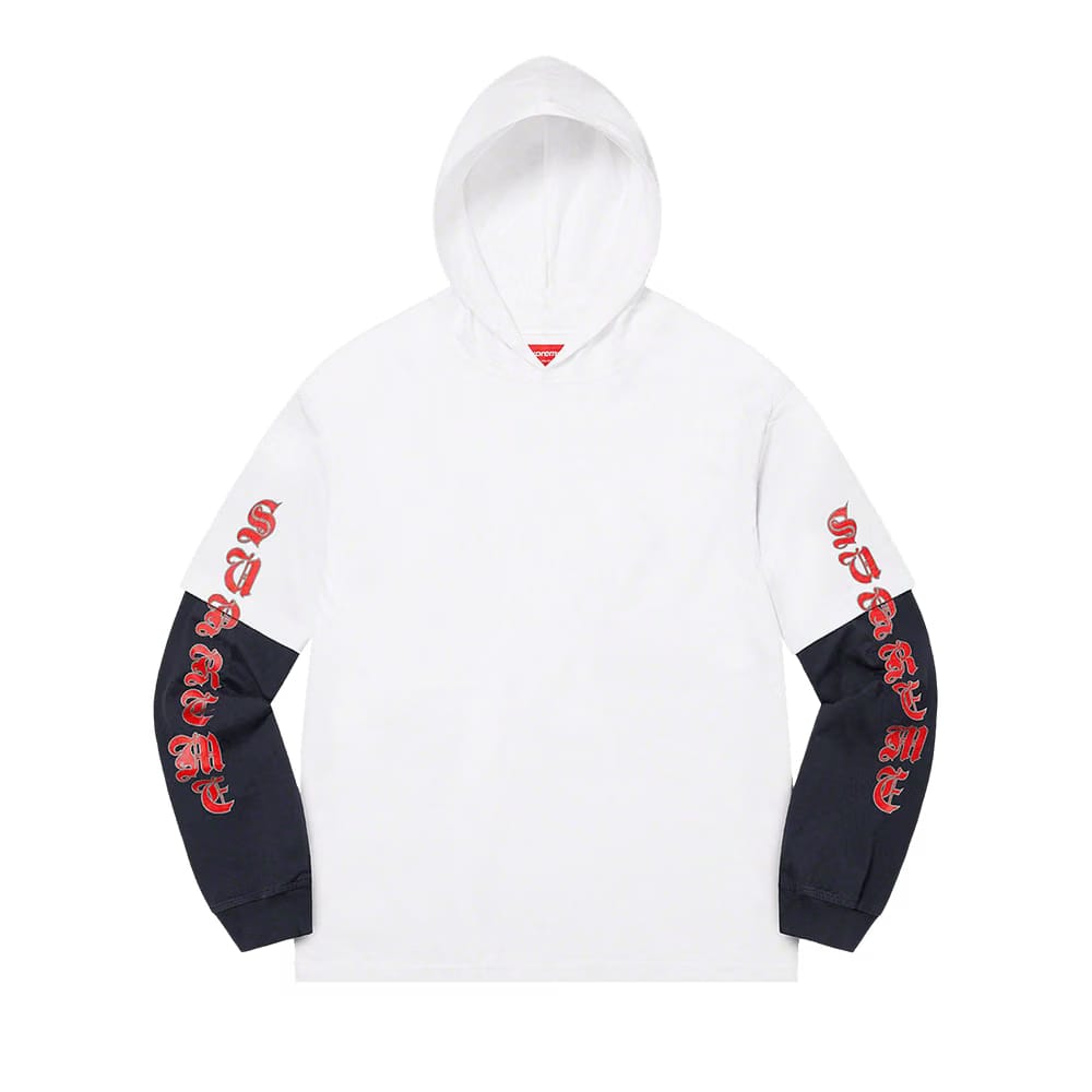Supreme Layered Hooded Long-Sleeve Top White