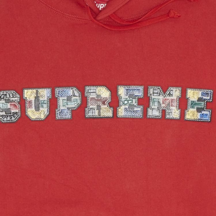 Supreme Collegiate Patchwork Leather Hoodie Burnt Red