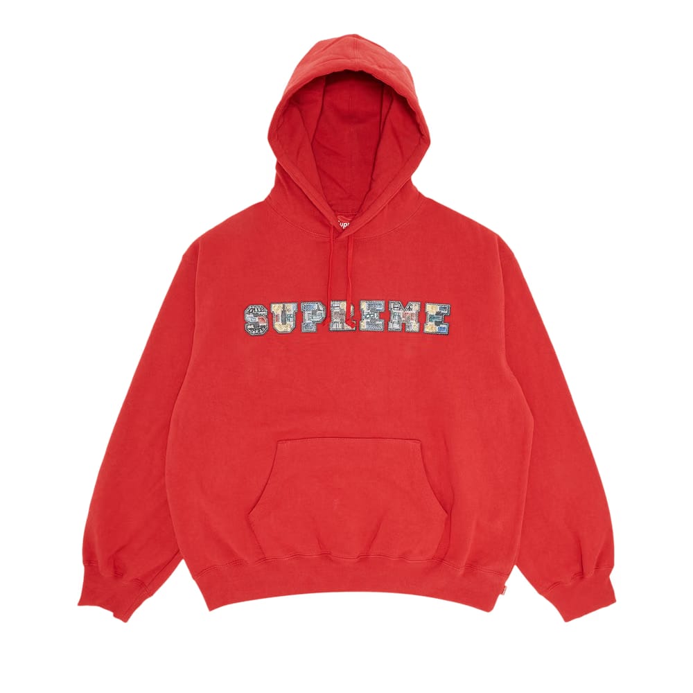 Supreme Collegiate Patchwork Leather Hoodie Burnt Red