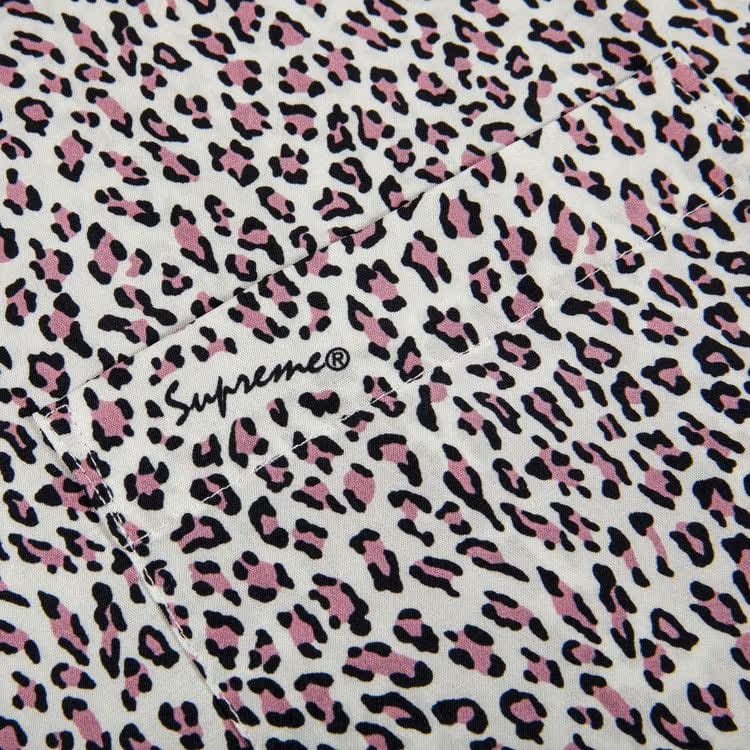 Supreme Leopard Silk Shorts-Sleeve Shirt Pink