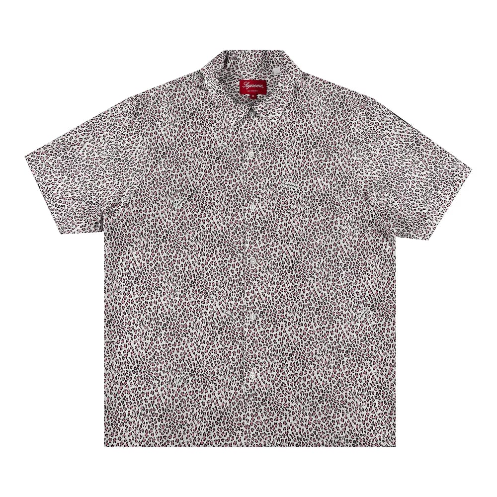 Supreme Leopard Silk Shorts-Sleeve Shirt Pink