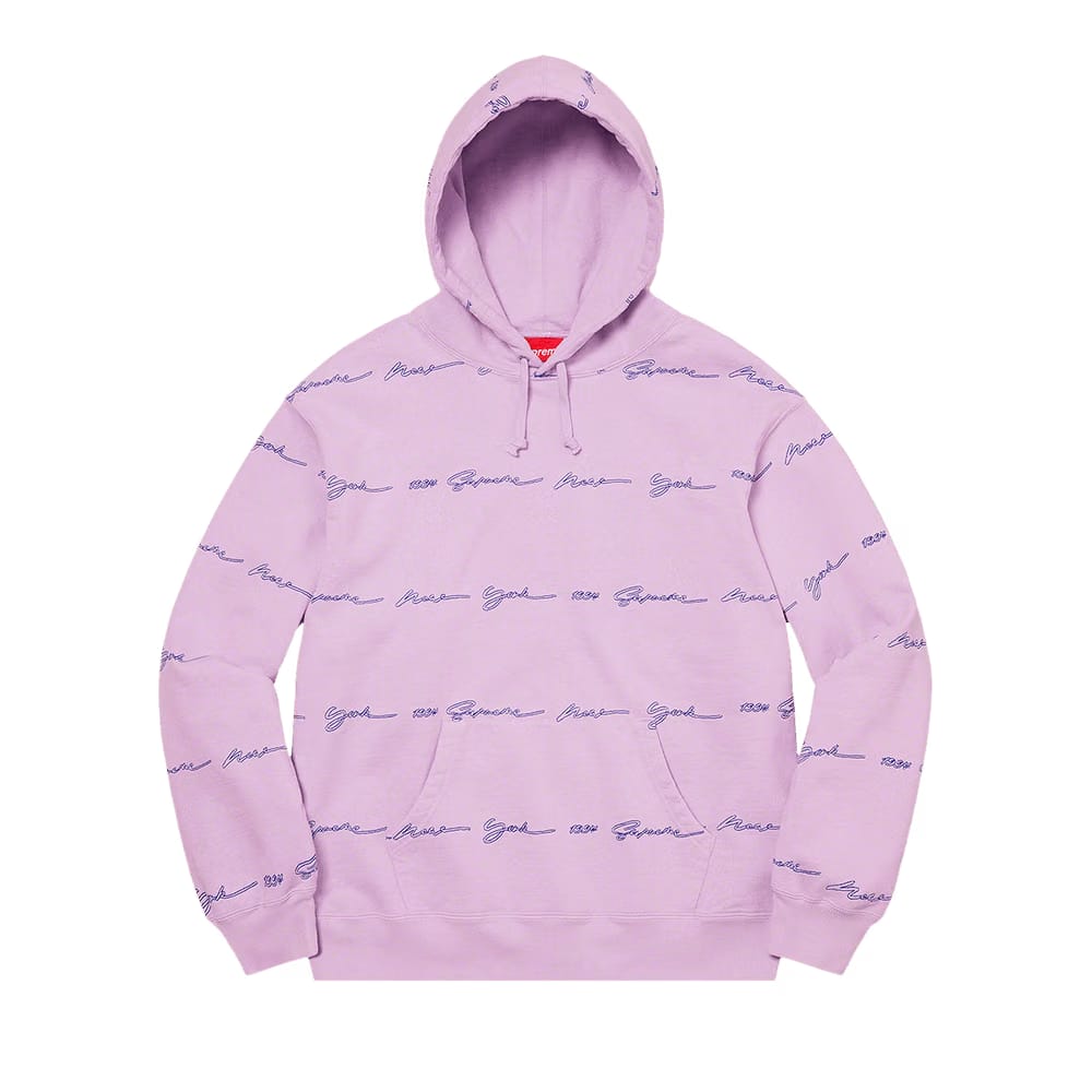 Supreme Script Stripe Hoodie Pale Purple