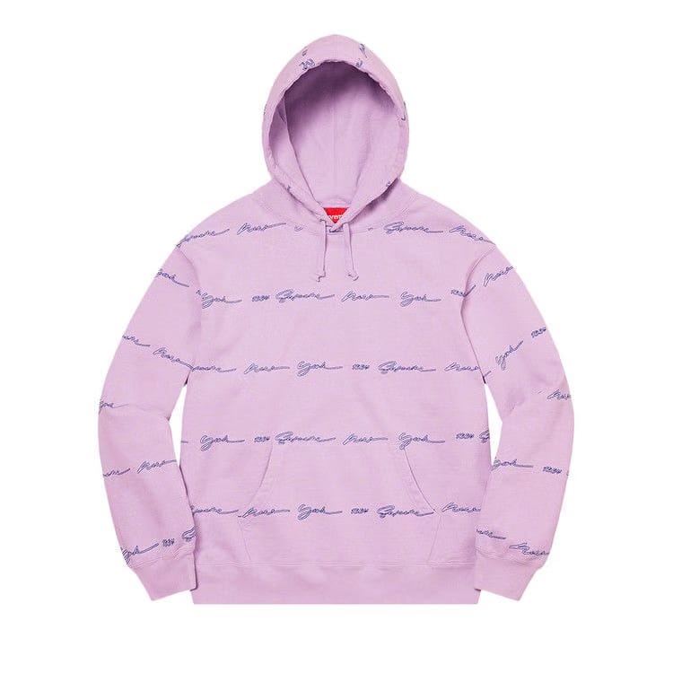 Supreme Script Stripe Hoodie Pale Purple