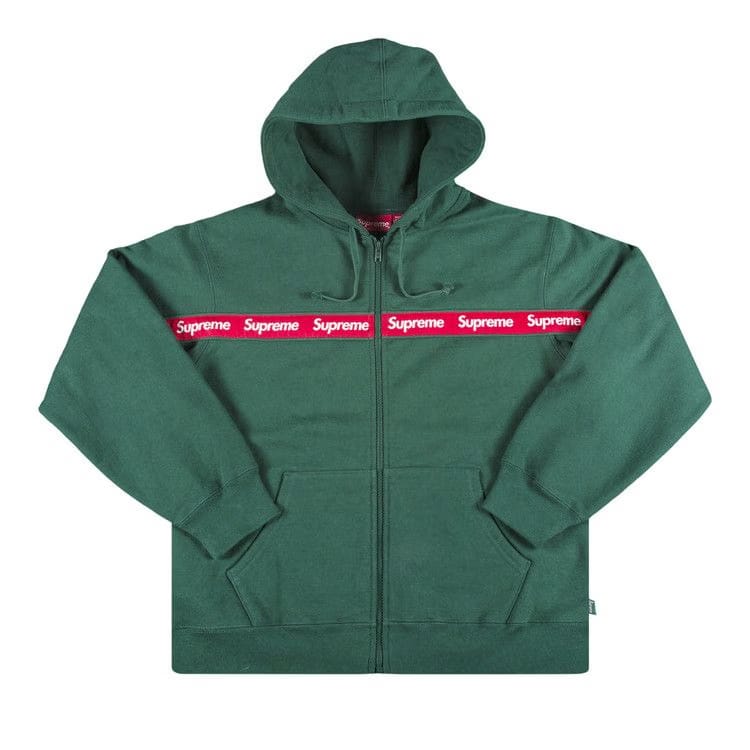 Supreme Text Stripe Zip Up Hoodie Green