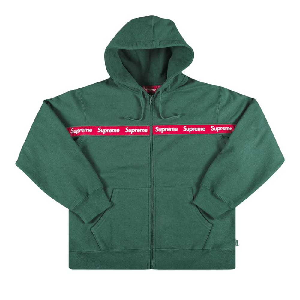 Supreme Text Stripe Zip Up Hoodie Green