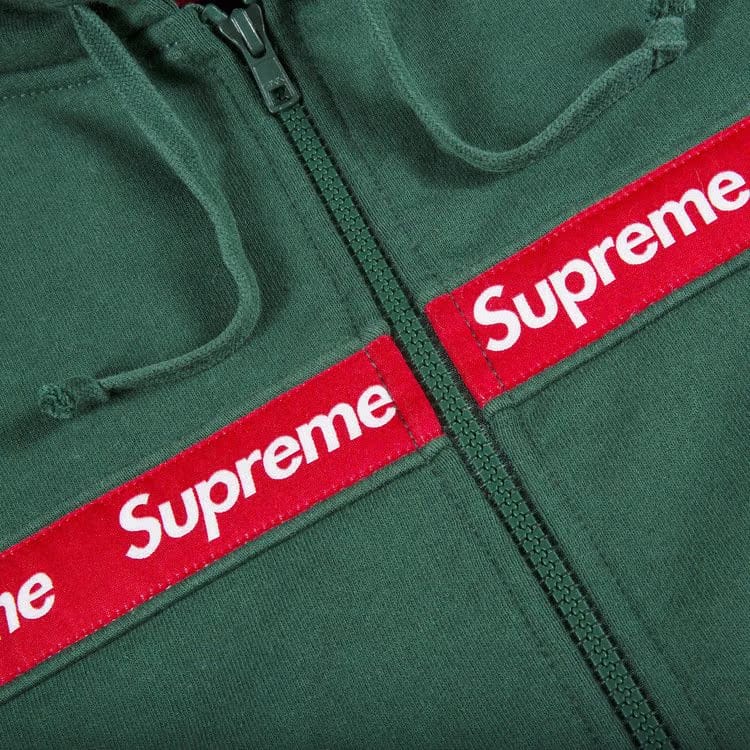 Supreme Text Stripe Zip Up Hoodie Green