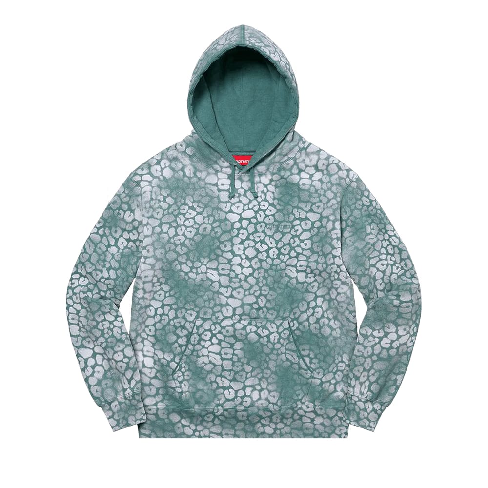 Supreme Bleached Leopard Hoodie Dusty Teal