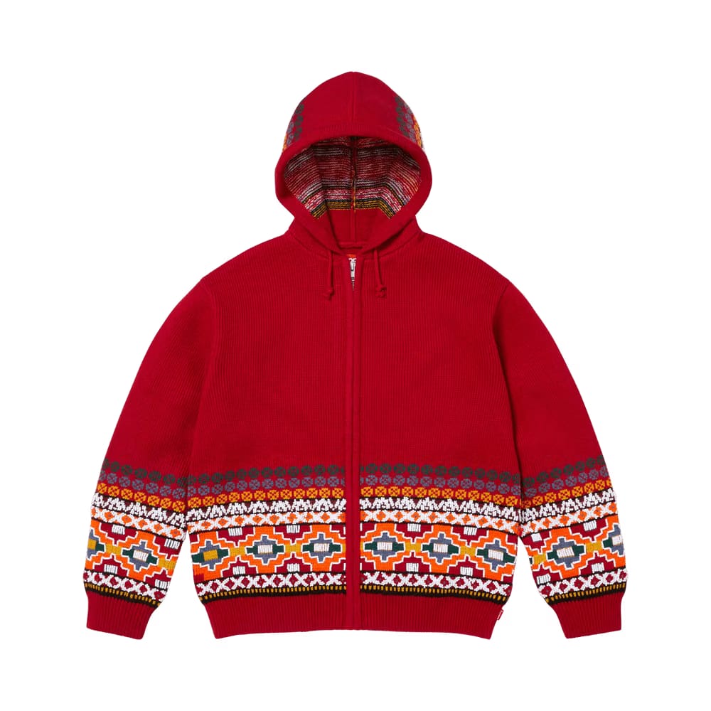 Supreme Beaded Zip Up Hooded Sweater Red