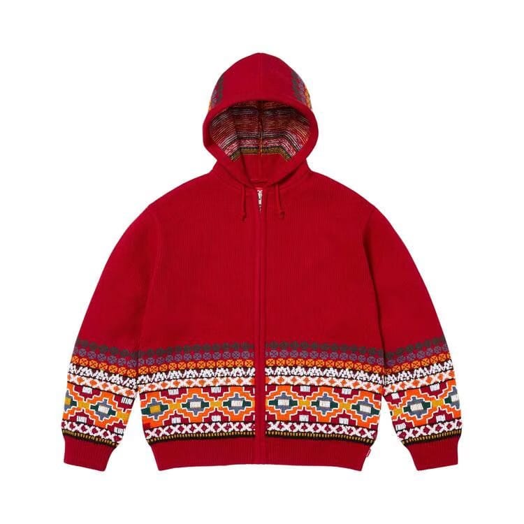 Supreme Beaded Zip Up Hooded Sweater Red