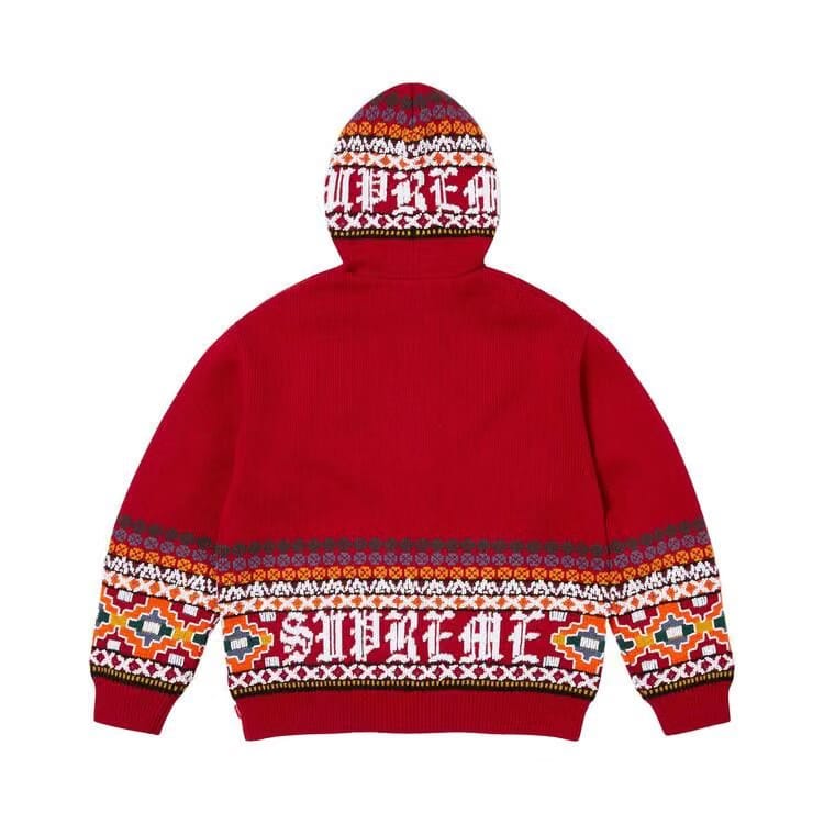 Supreme Beaded Zip Up Hooded Sweater Red