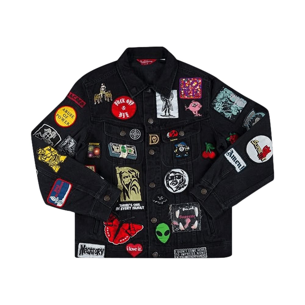 Supreme Patches Denim Trucker Jacket Black