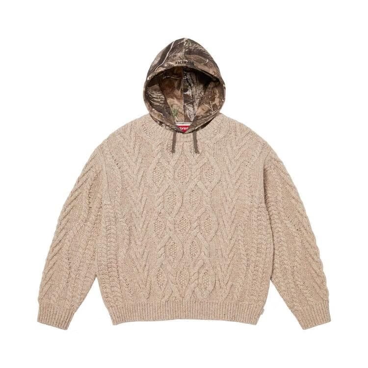Supreme Cable Hooded Sweater Oatmeal