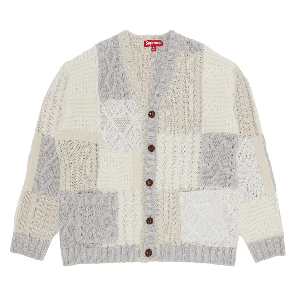 Supreme Patchwork Cable Knit Cardigan Ivory